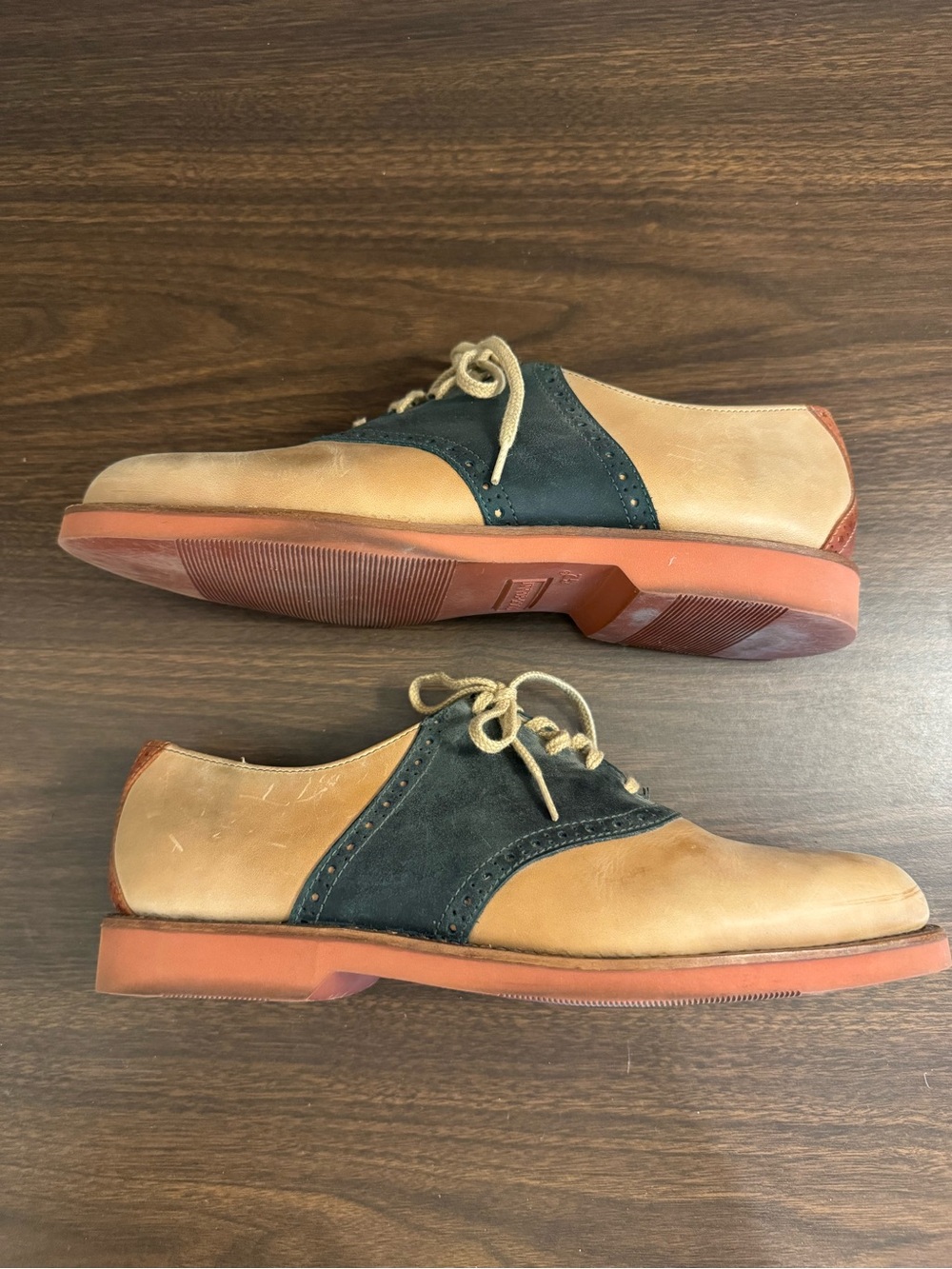 Cole Haan Made in USA Saddle Oxford Shoes Men’s 9.5D Tan & Navy Leather G2 Sole - Picture 8 of 9